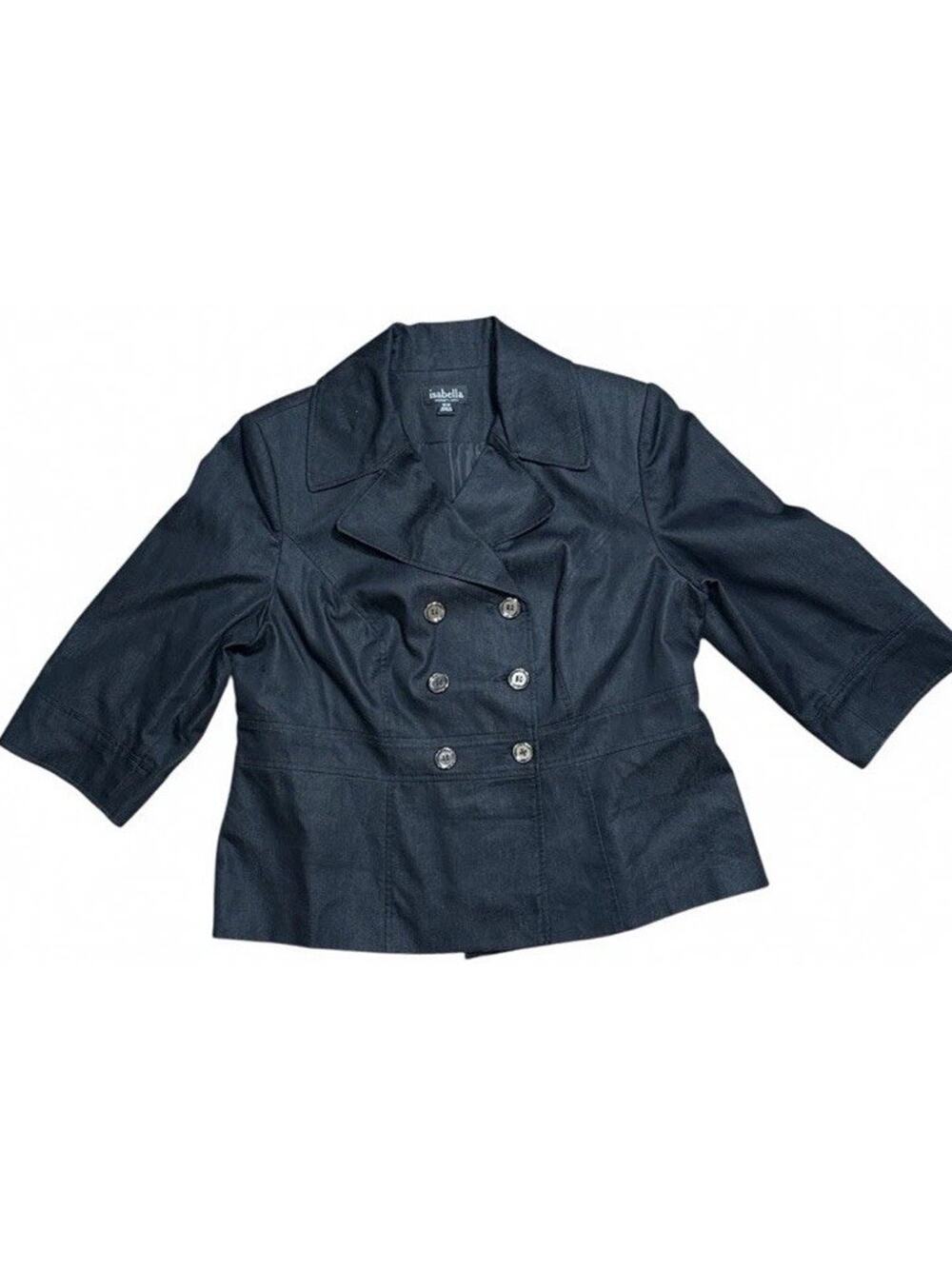 Isabella 16W Black Short Jacket Double Breasted Cotton Blend Lined 3/4 Sleeve